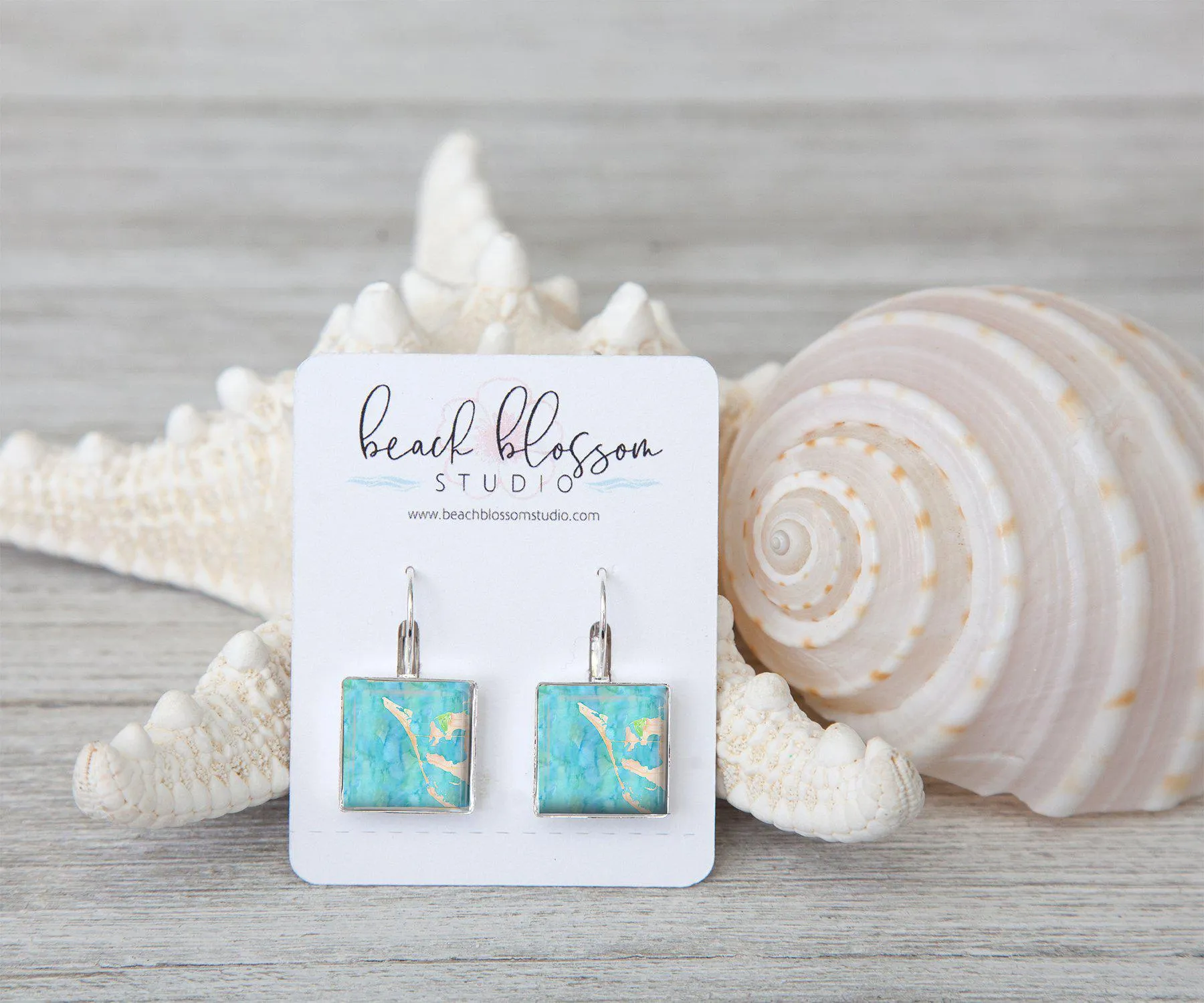 Anna Maria Island Watercolor Square Dangle Earrings