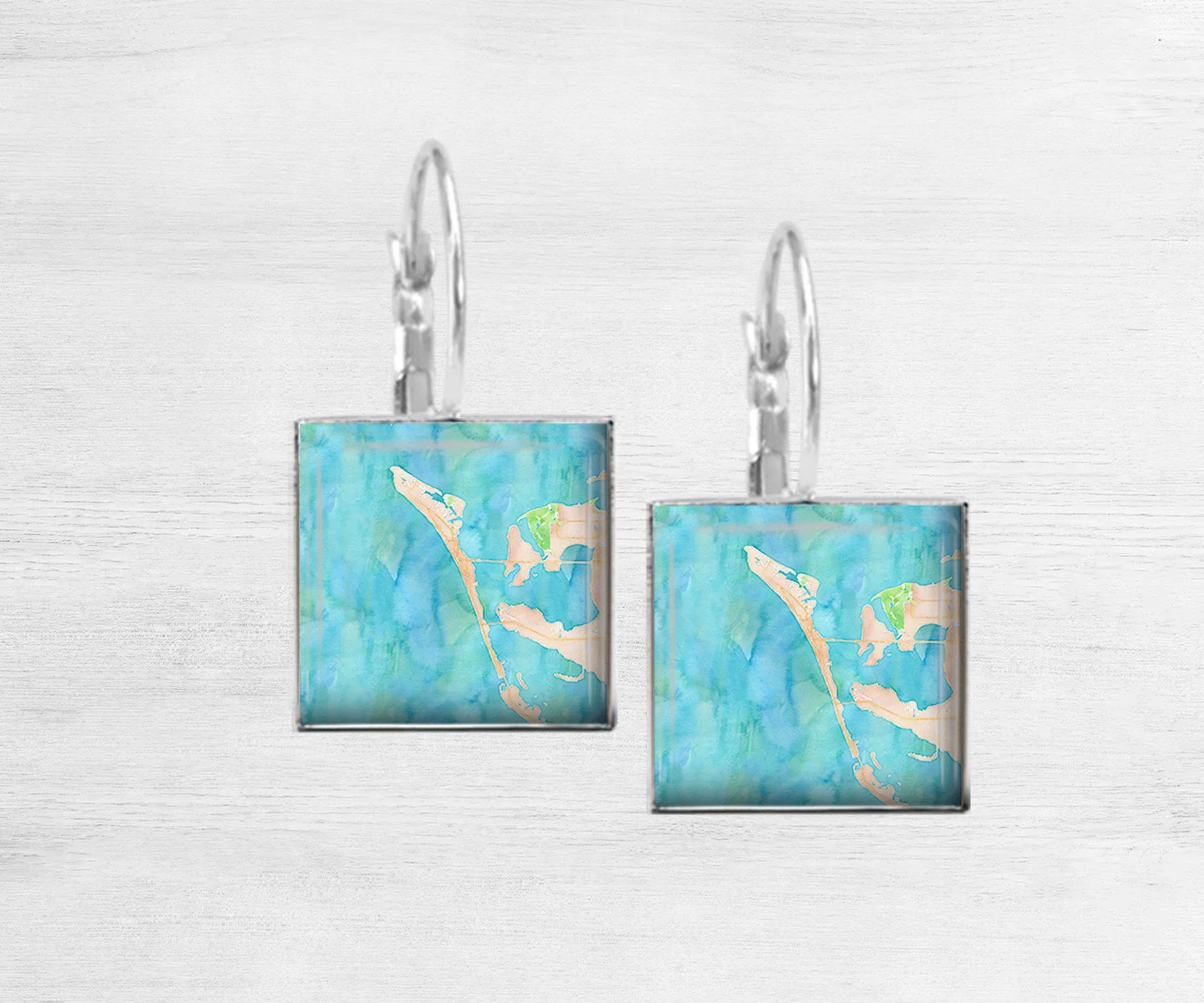 Anna Maria Island Watercolor Square Dangle Earrings