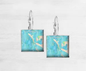 Anna Maria Island Watercolor Square Dangle Earrings