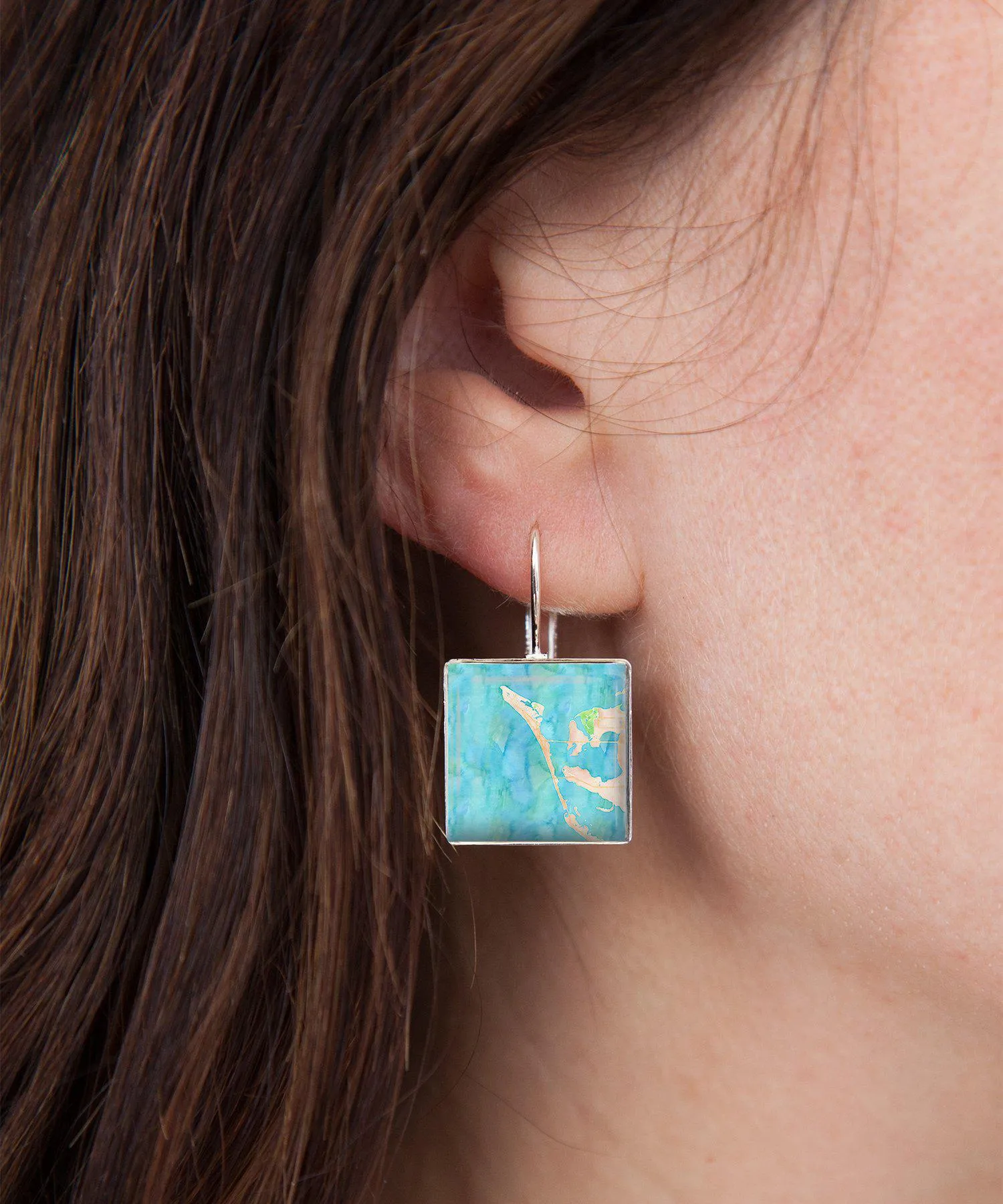 Anna Maria Island Watercolor Square Dangle Earrings