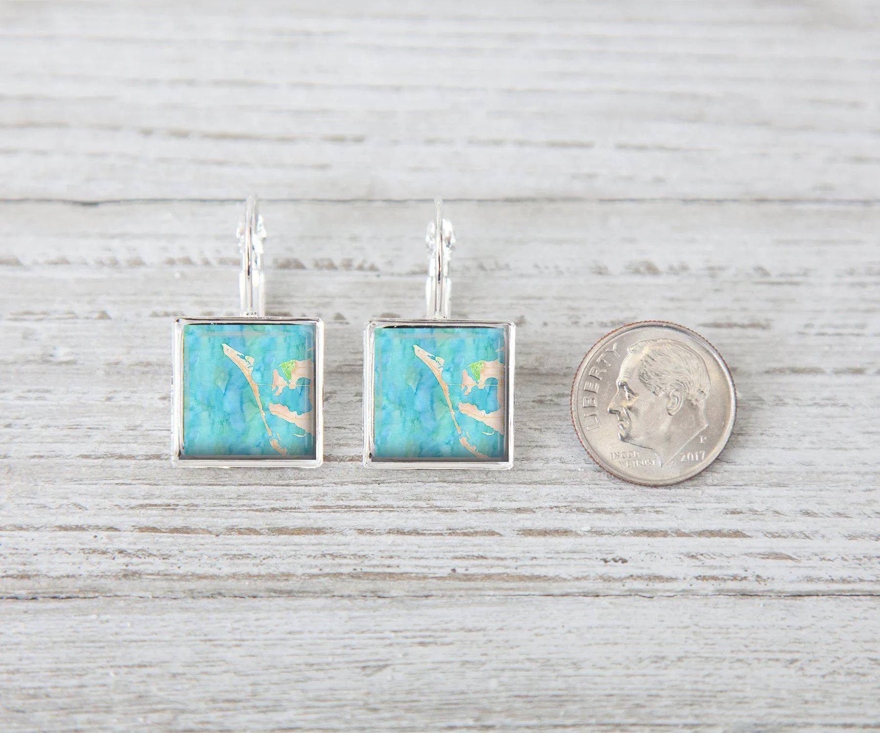 Anna Maria Island Watercolor Square Dangle Earrings