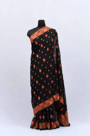 Black Colour Saree Looks Wonderful With Beautiful Border And All Over Paisleys.