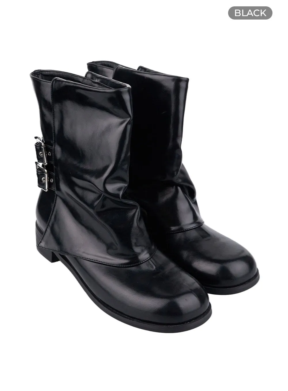 Buckle Chic Faux Leather Boots IO409