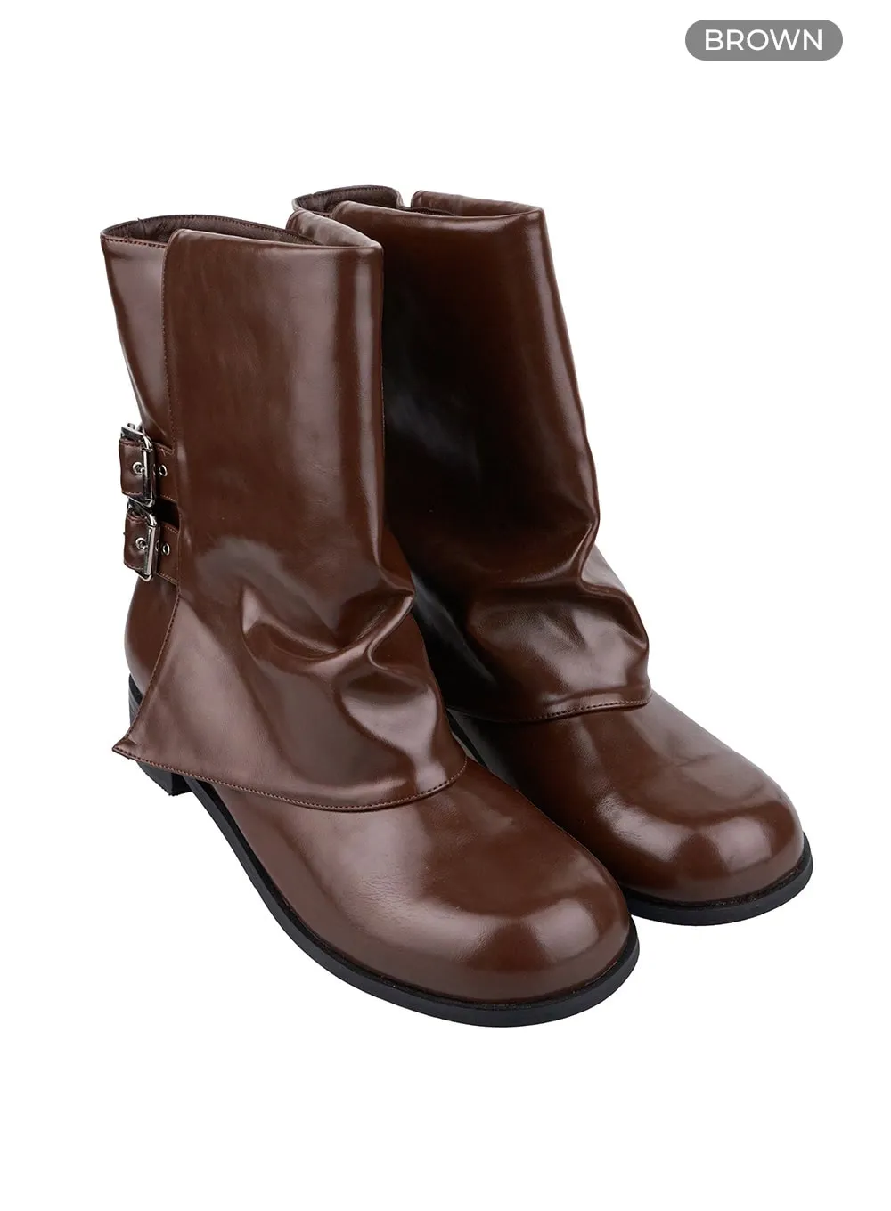 Buckle Chic Faux Leather Boots IO409