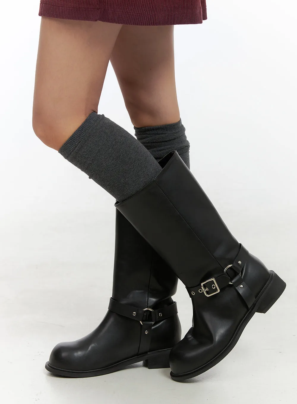 Buckle Chic Faux Leather Midi Boots CO415