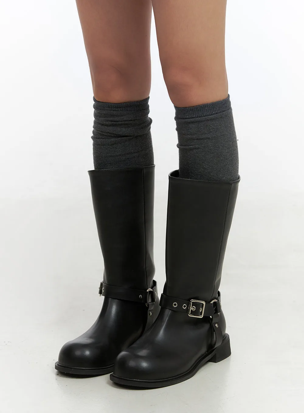 Buckle Chic Faux Leather Midi Boots CO415