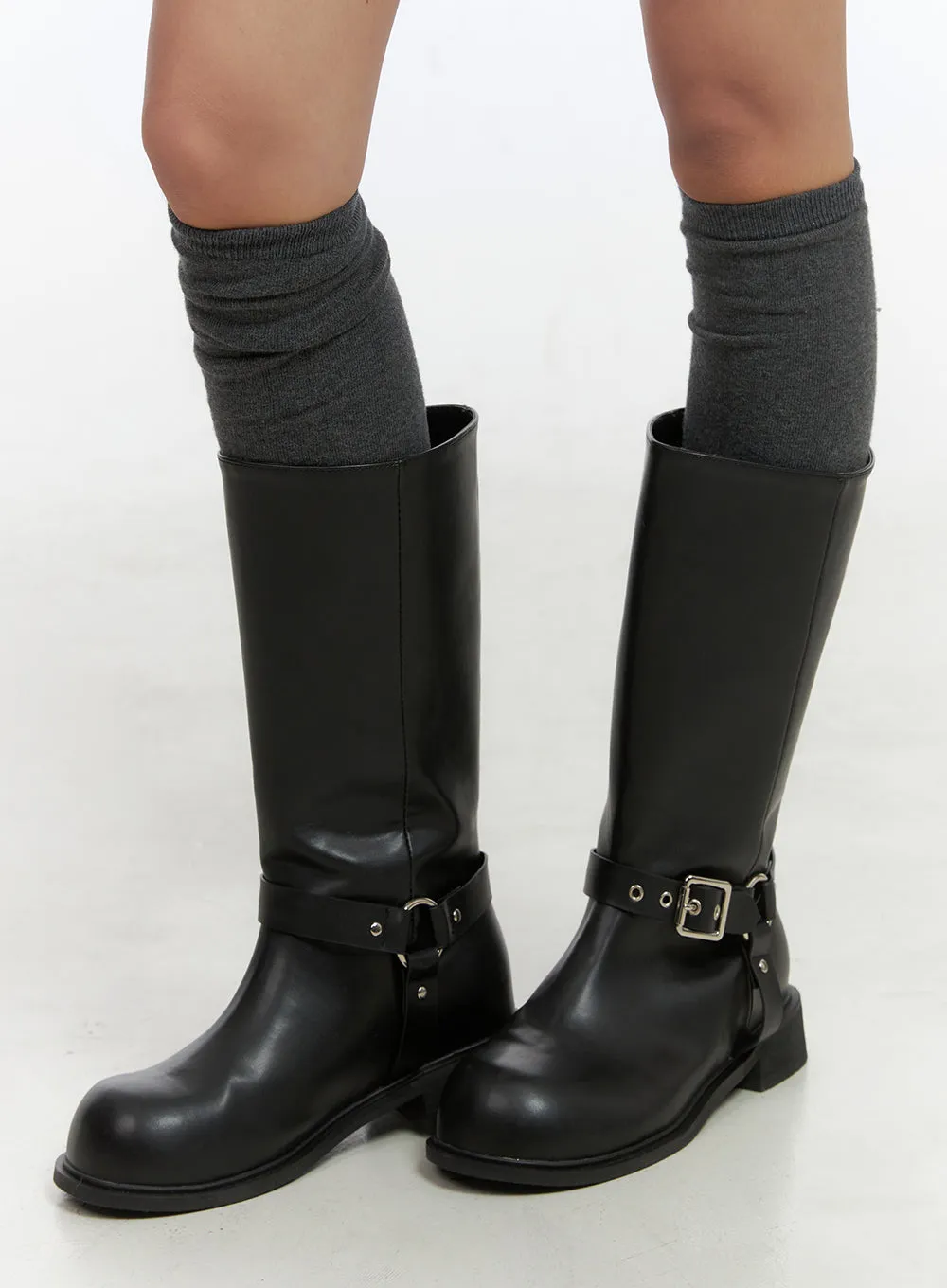 Buckle Chic Faux Leather Midi Boots CO415