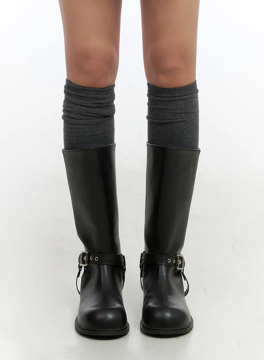 Buckle Chic Faux Leather Midi Boots CO415