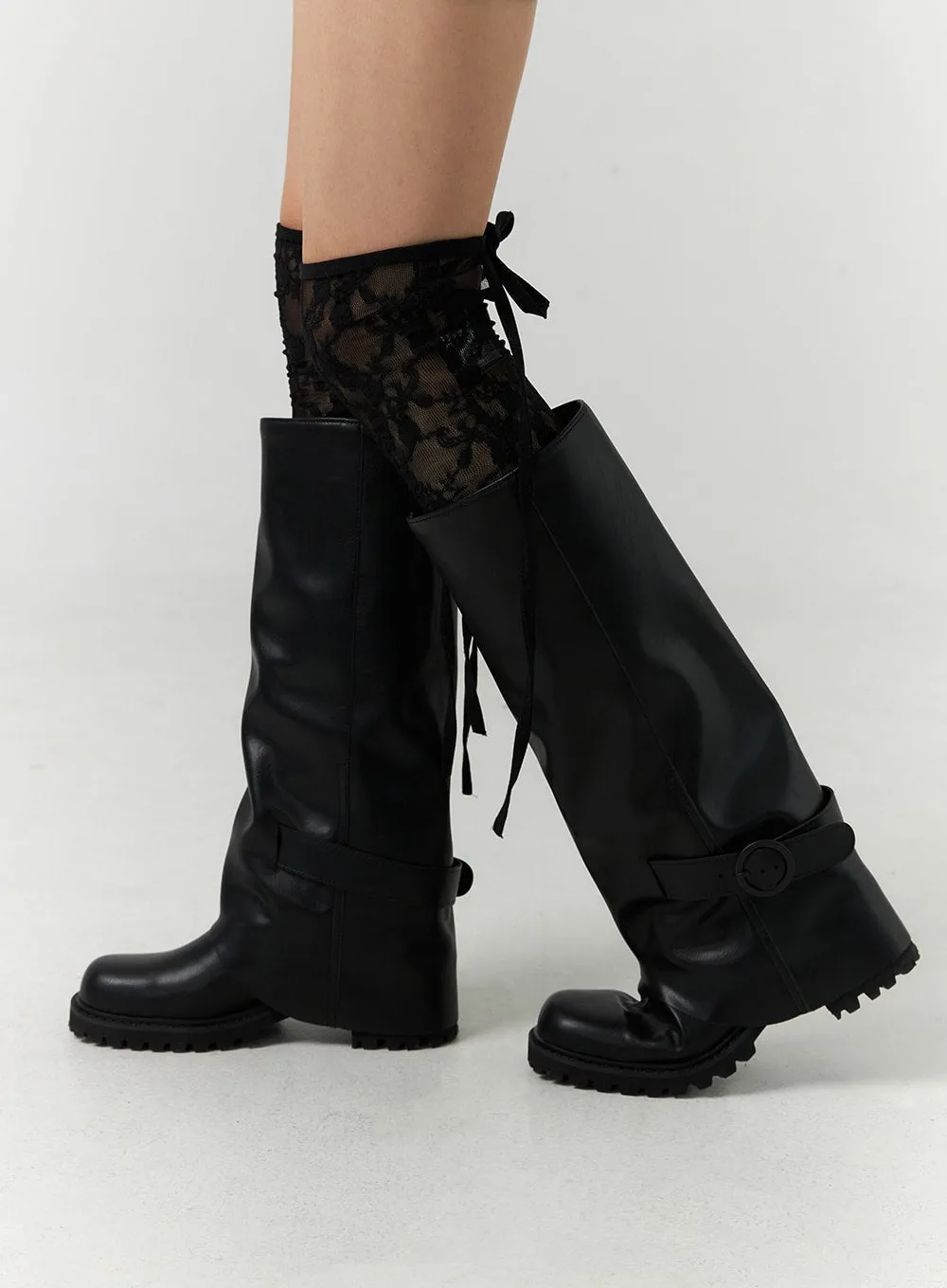 Buckle Faux Leather Boots CN317