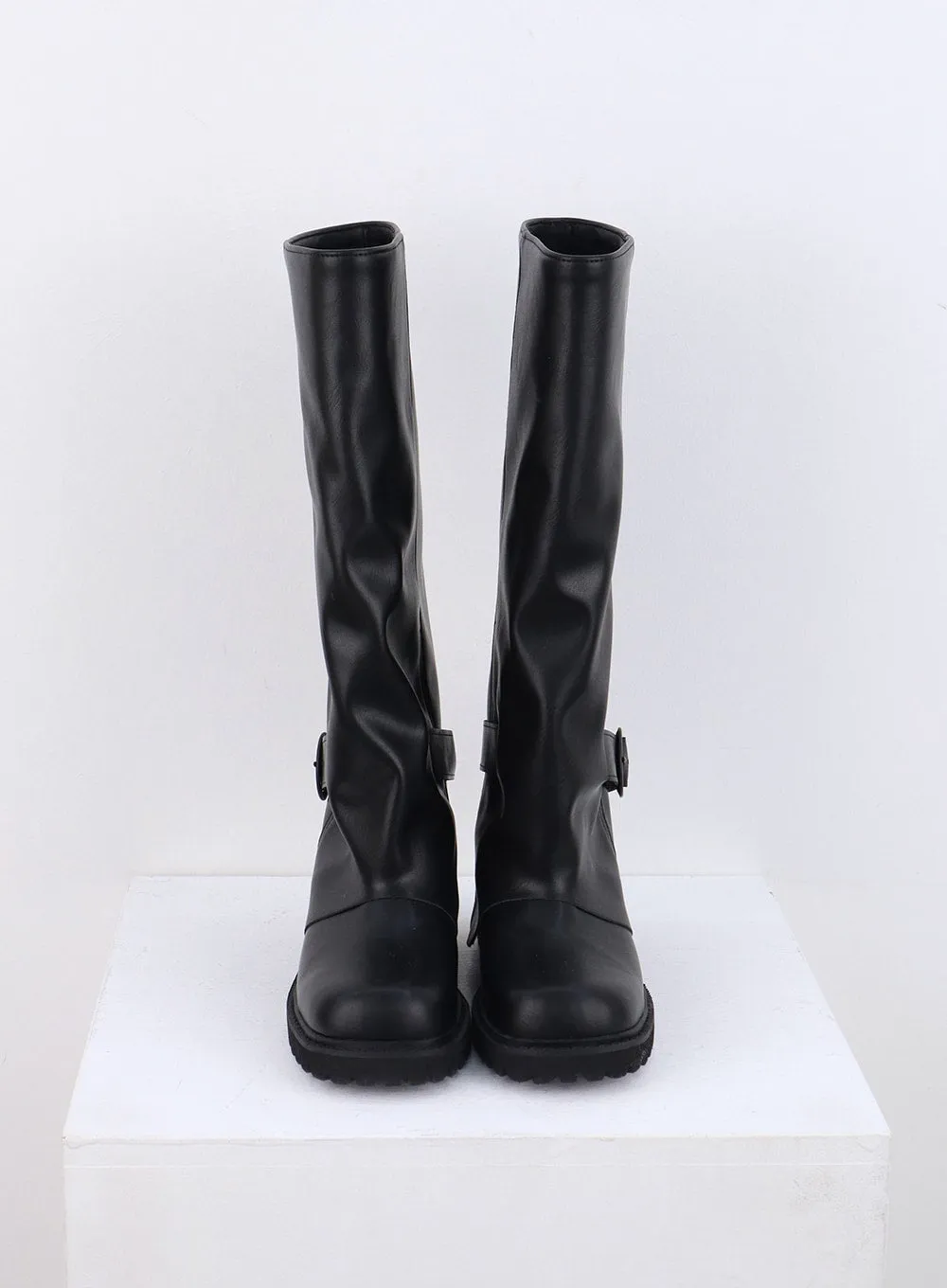 Buckle Faux Leather Boots CN317