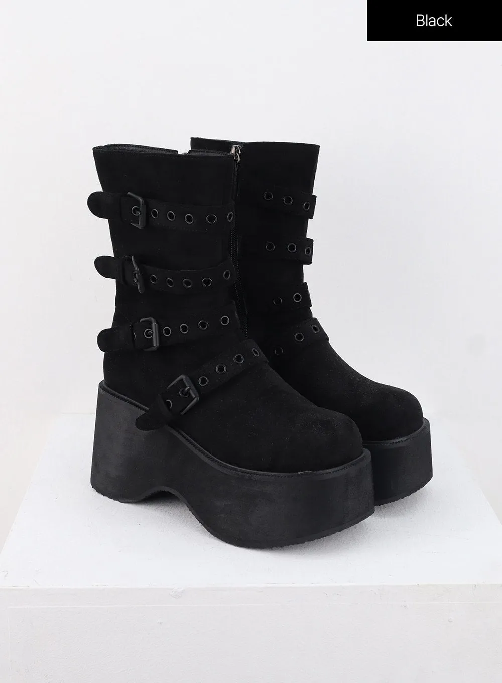 Buckle Faux Leather Mid Boots IS327