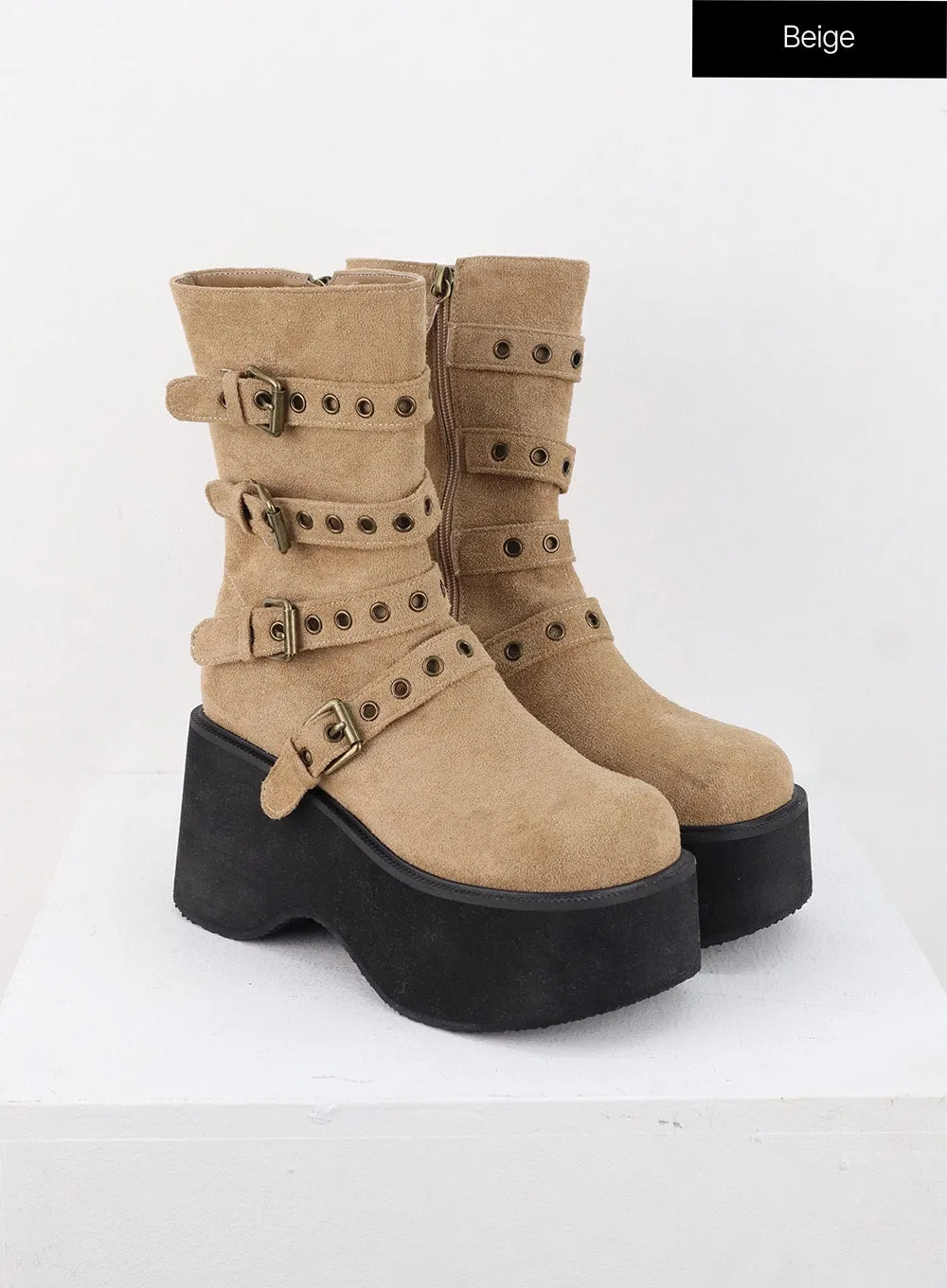 Buckle Faux Leather Mid Boots IS327