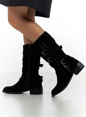 Buckle Leather Midi Boots CS424