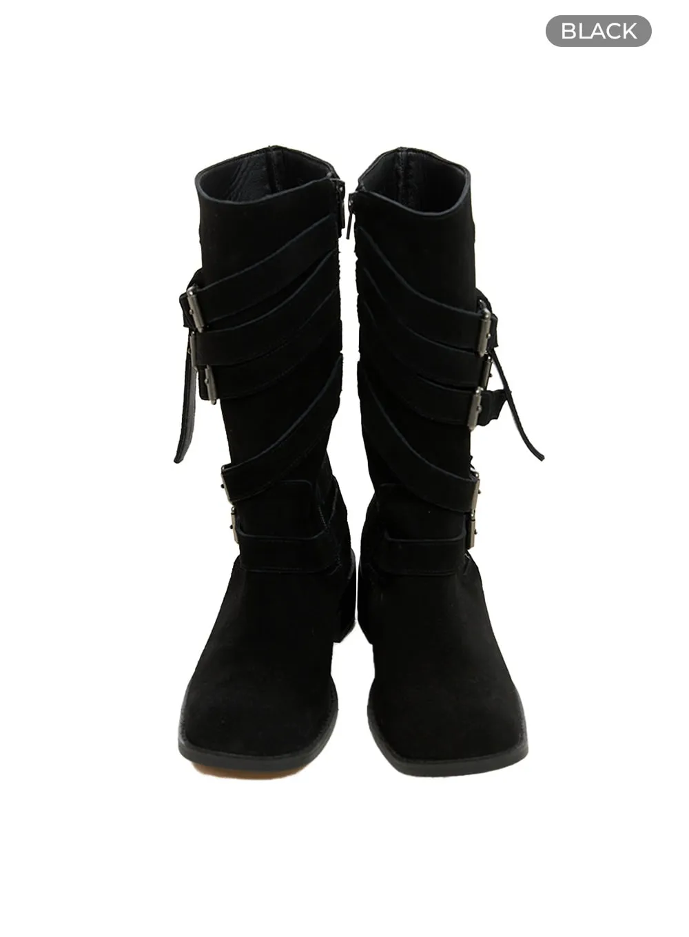 Buckle Leather Midi Boots CS424