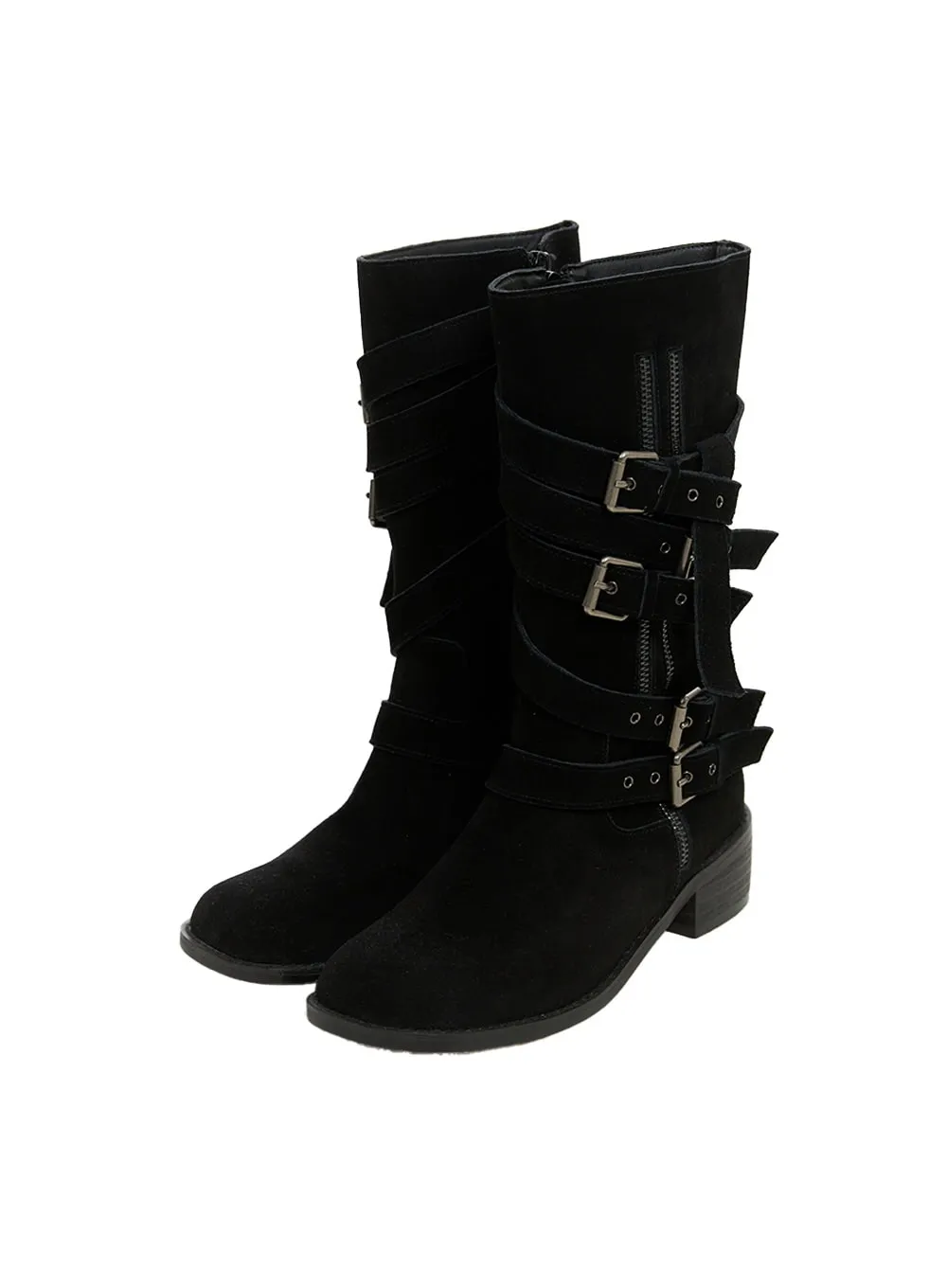 Buckle Leather Midi Boots CS424