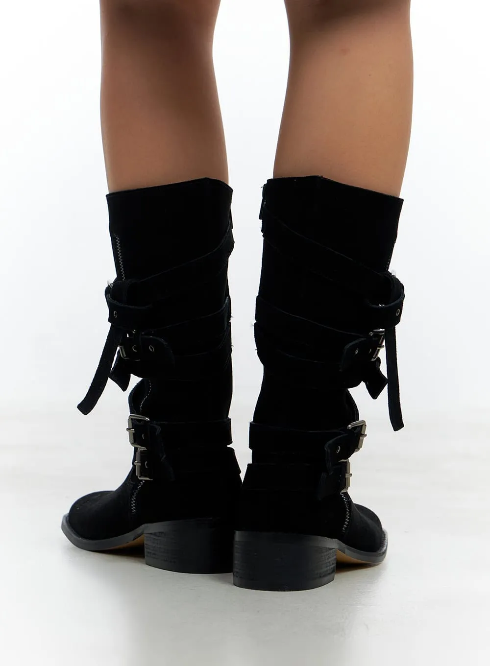 Buckle Leather Midi Boots CS424