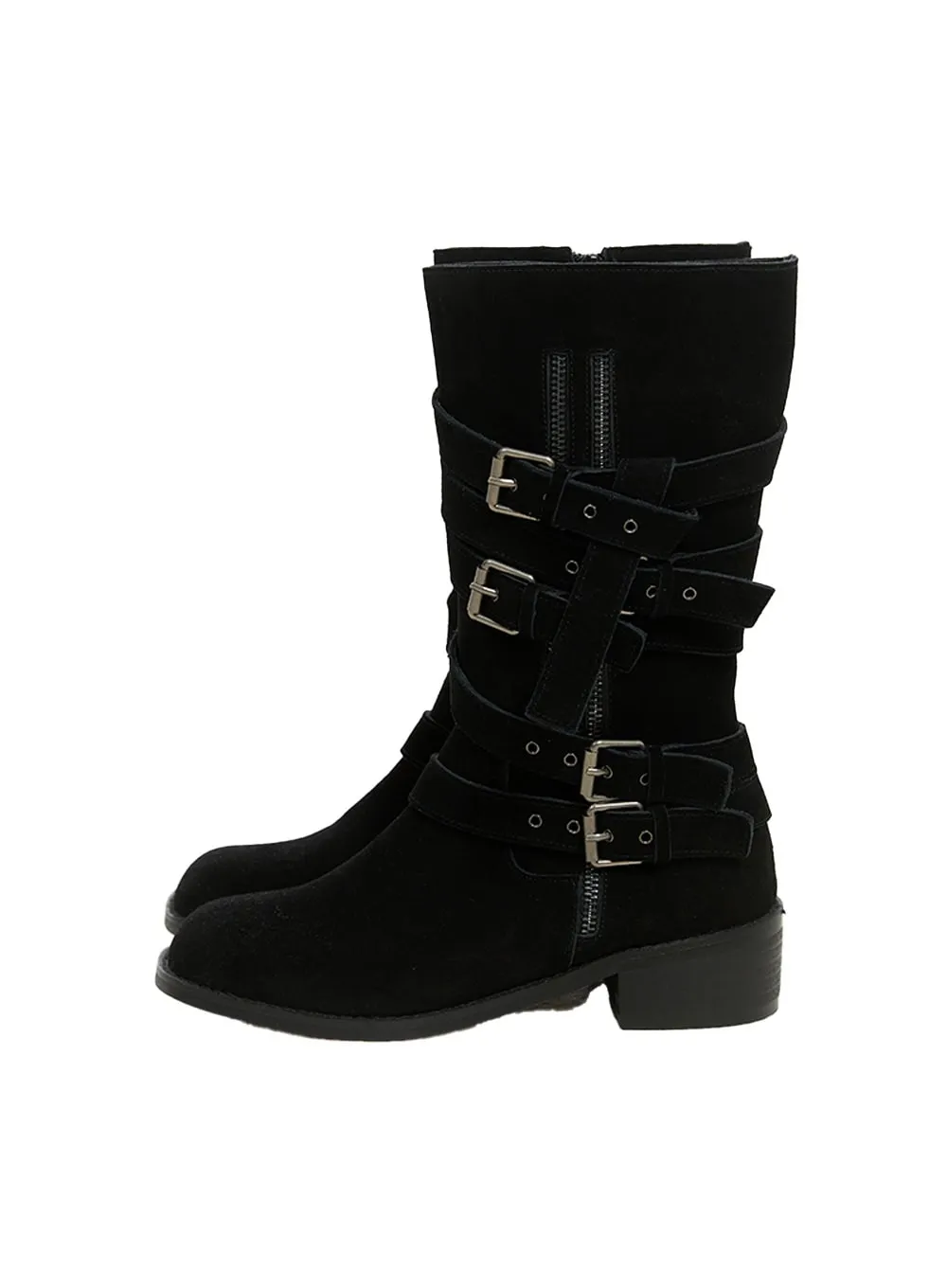 Buckle Leather Midi Boots CS424