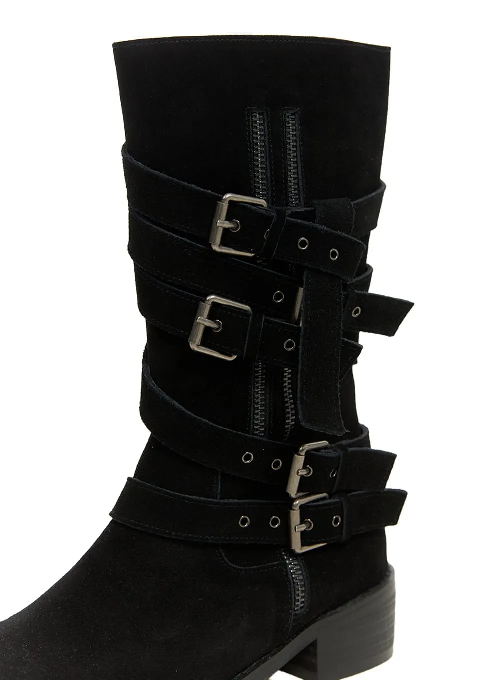 Buckle Leather Midi Boots CS424