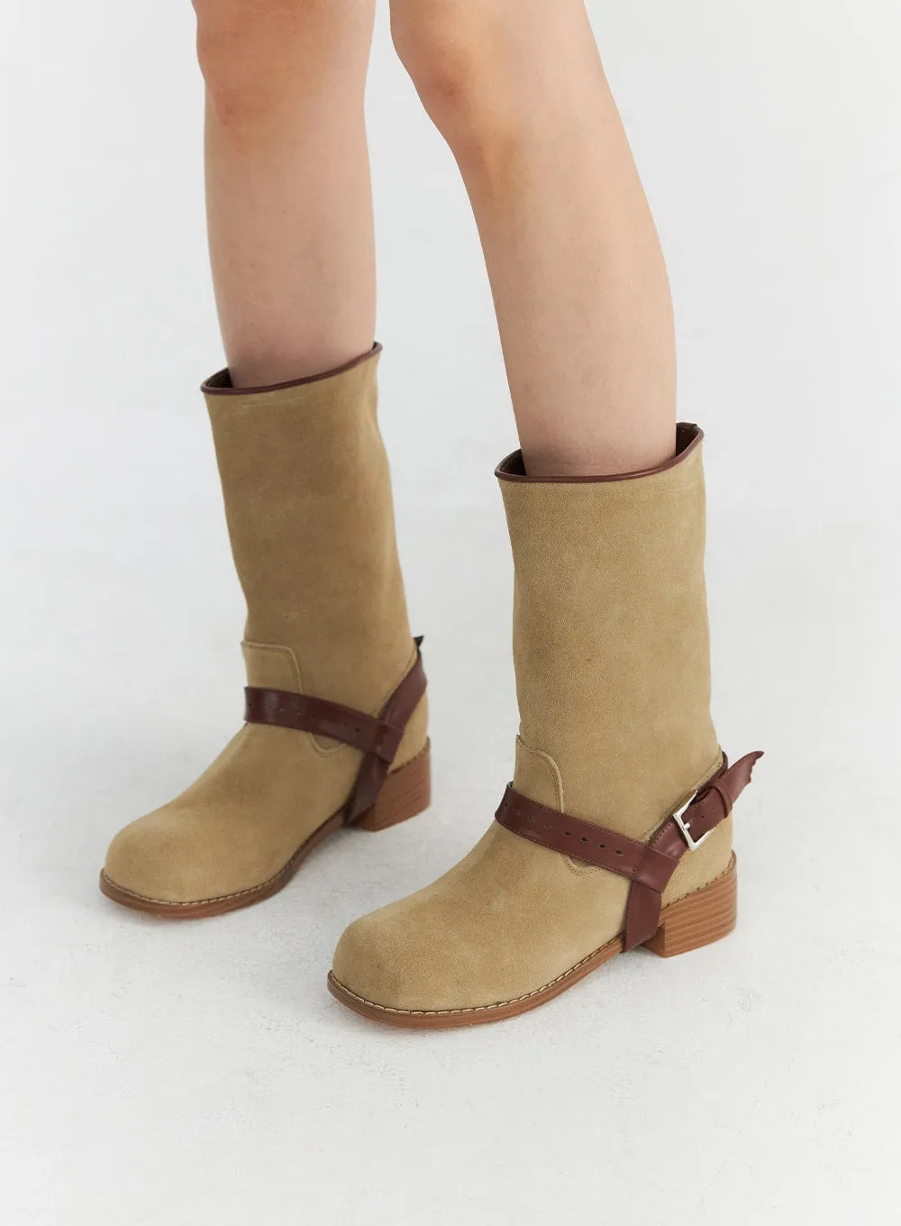 Buckle Suede Middle Boots CO327