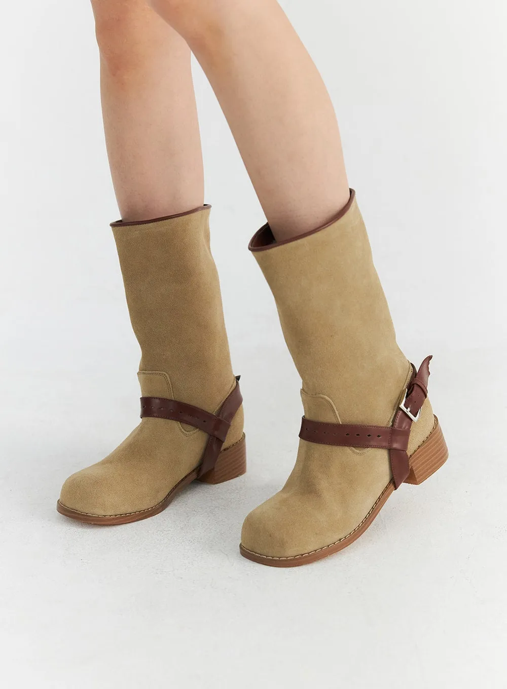 Buckle Suede Middle Boots CO327