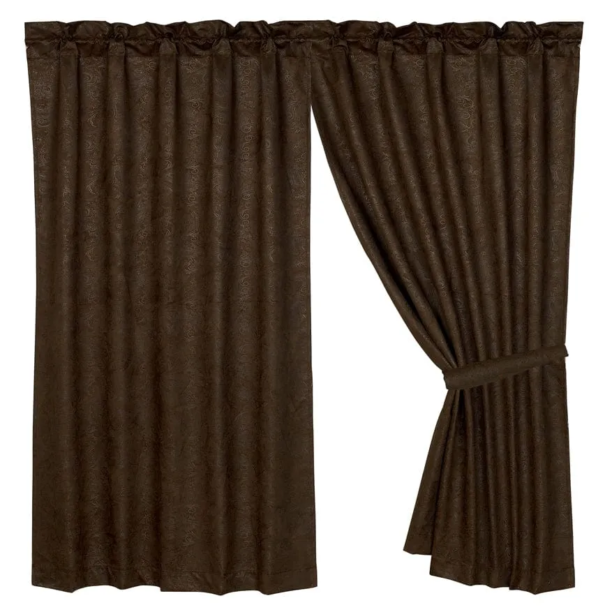 Chocolate Tooled Leather Single Panel Curtain