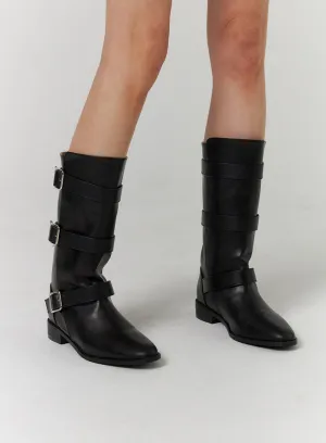 Faux Leather Belted Boots CD312