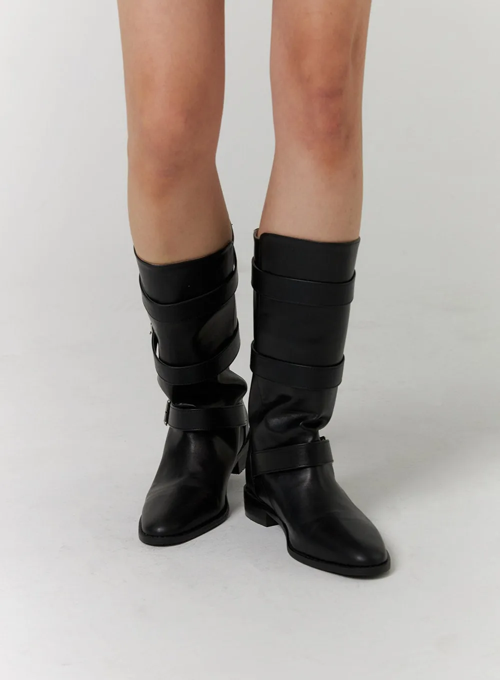 Faux Leather Belted Boots CD312