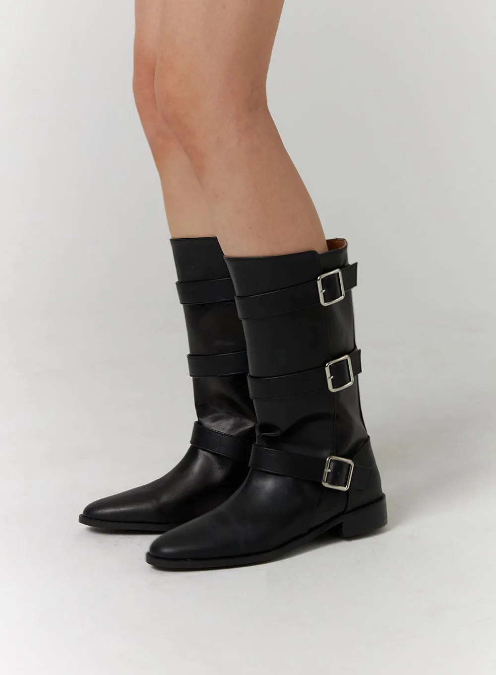 Faux Leather Belted Boots CD312