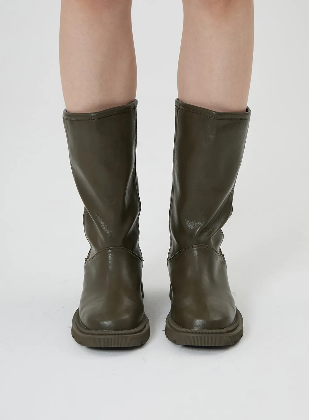 Faux Leather Mid Calf Boots ON24