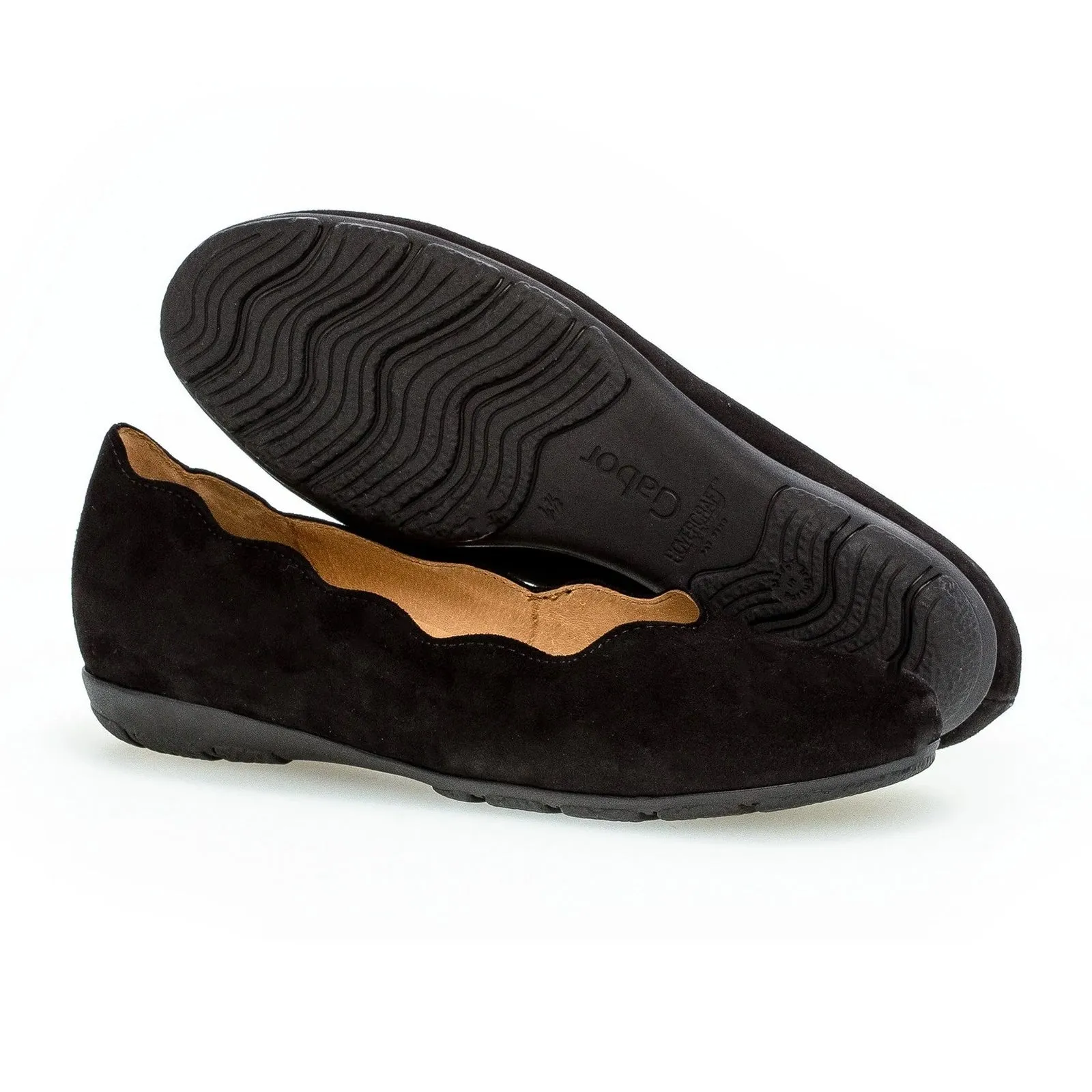 Gabor 34.166.17 Scalloped Flat (Women) - Schwarz Samtchevreau