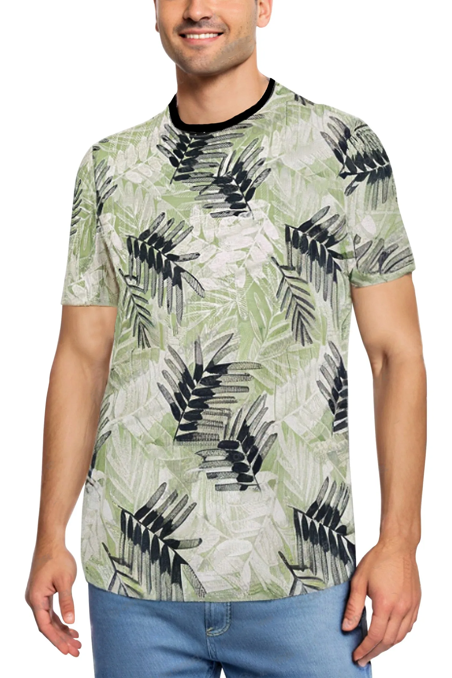 Men's Allover Hawaiian Leaf Print Graphic T-Shirt