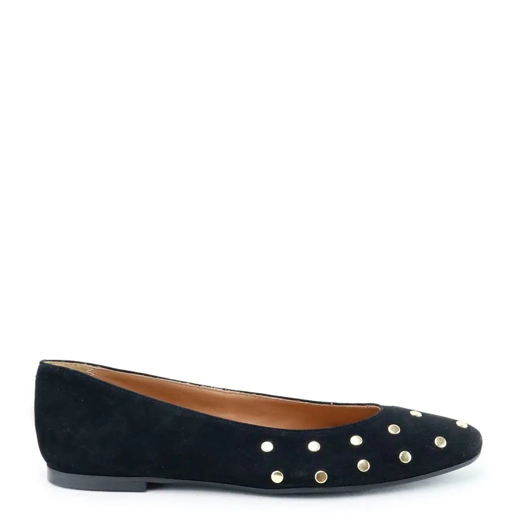 Papanatas Black Suede Studded V Flat