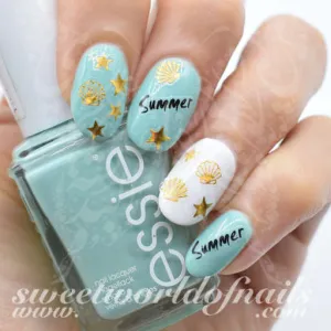 Summer Nail Art Gold Shells Stars Nail Water Decals