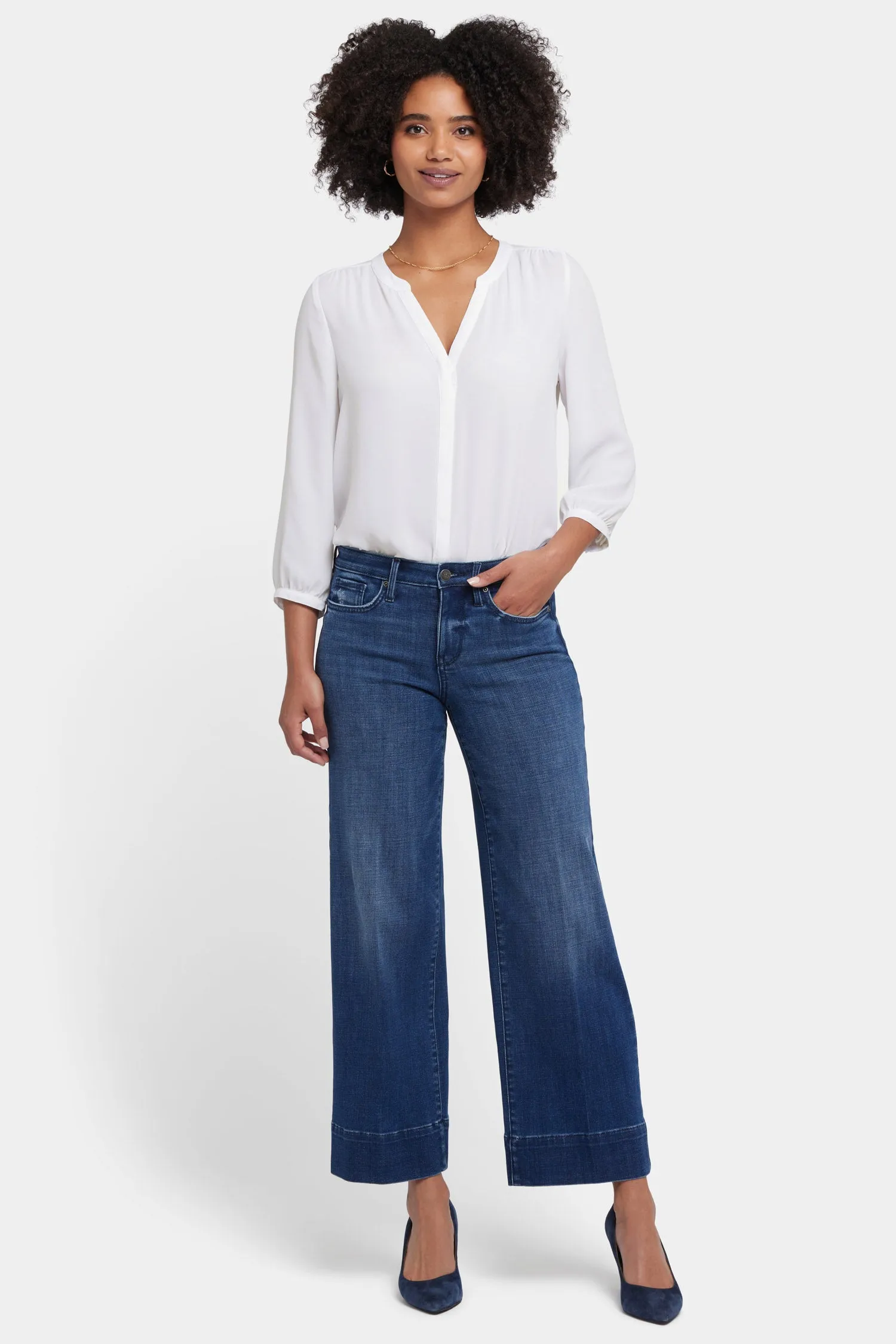 Teresa Wide Leg Ankle Jeans In Petite - Moonlight