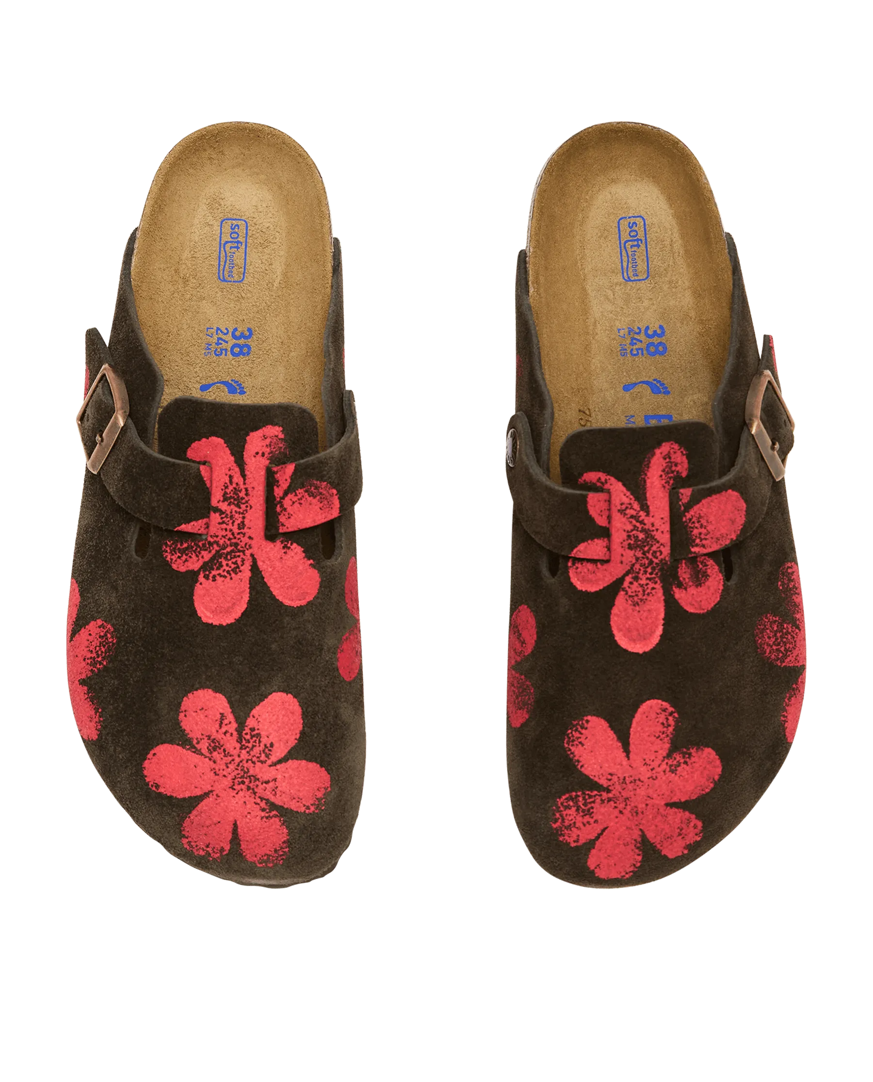 The Hand Stamped BIRKENSTOCK Boston. -- Mocha with Hot Red Daisy