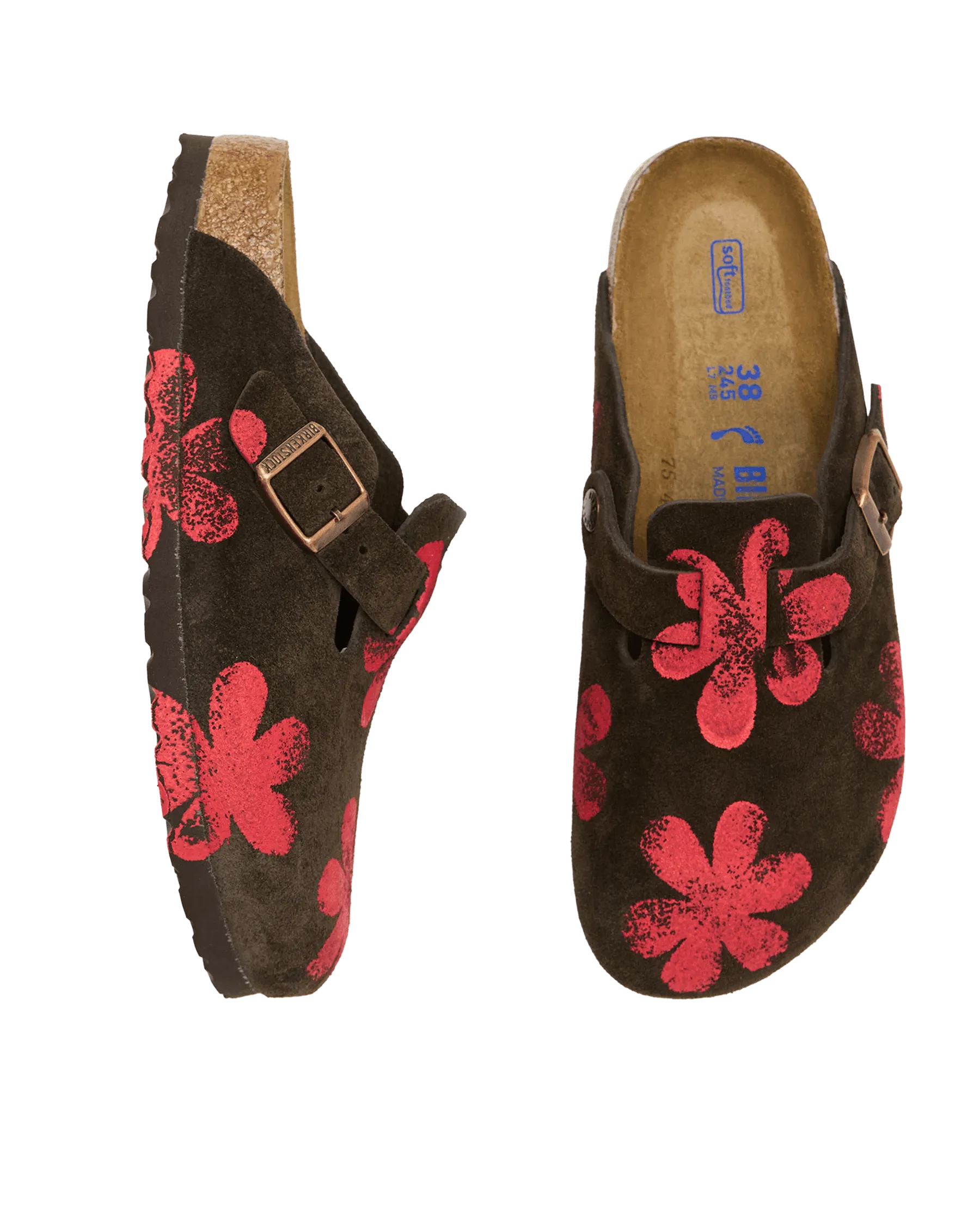 The Hand Stamped BIRKENSTOCK Boston. -- Mocha with Hot Red Daisy