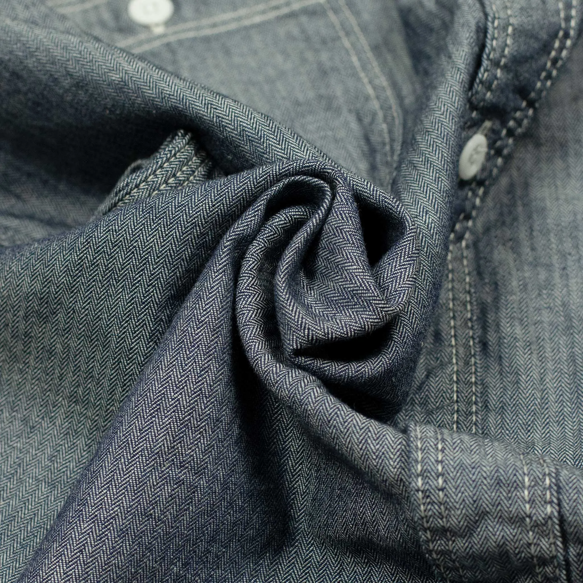 Work shirt indigo cotton herringbone